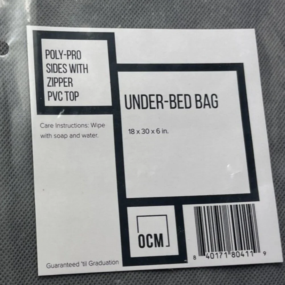Under-Bed Bags Set of 3 Poly-Pro Side w/Zipper PVC Top Grey New 18 x 30 x 6 in